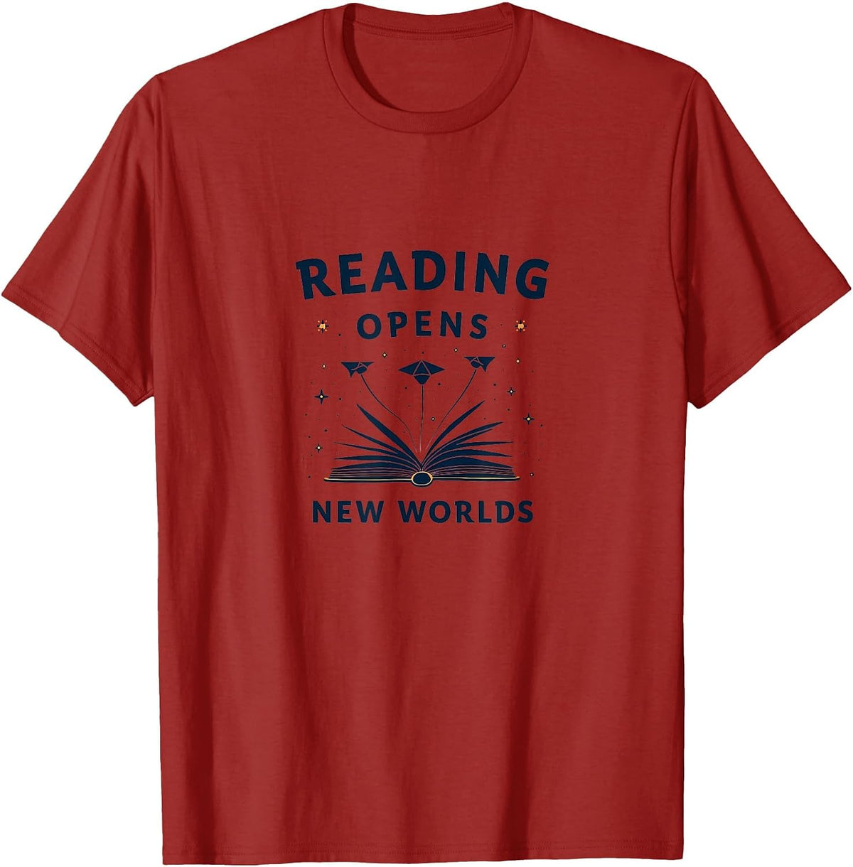 Reading Opens New Worlds Teacher Design T-Shirt - Cranberry Red