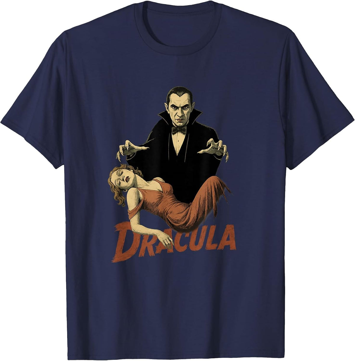 Vintage Dracula Horror Movie - Classic Monster Retro Design T-Shirt - Navy Blue
