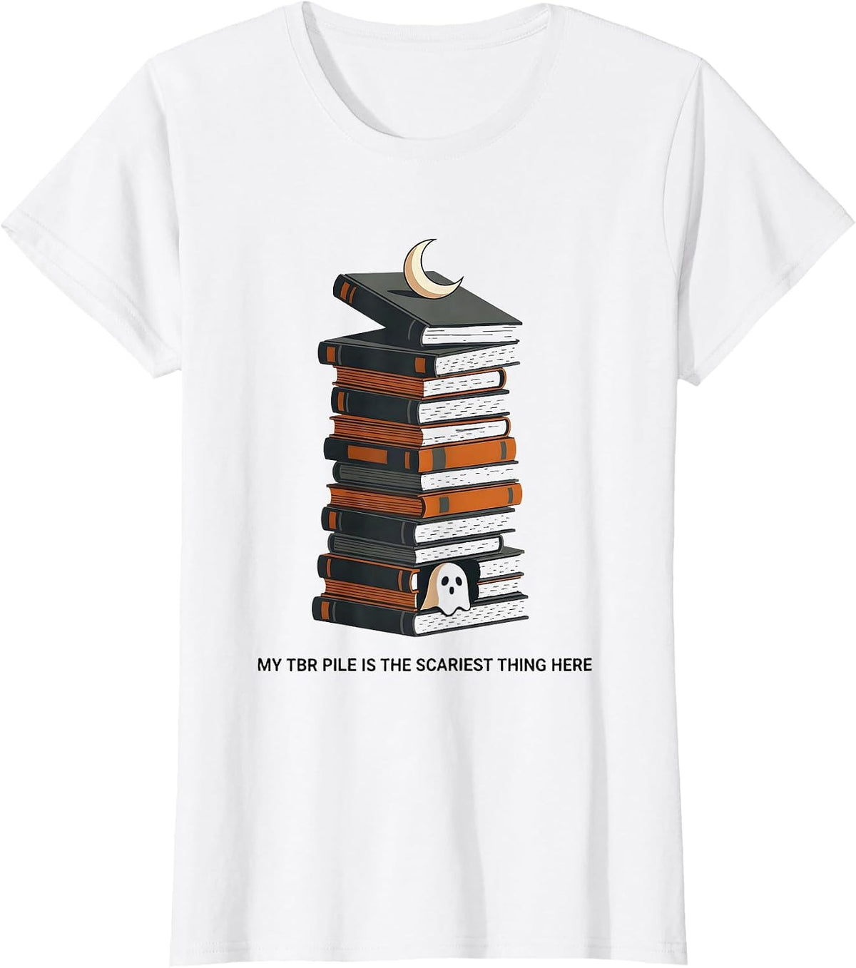 My TBR Pile Is the Scariest Thing Here Cute Ghost Bookworm T-Shirt - White