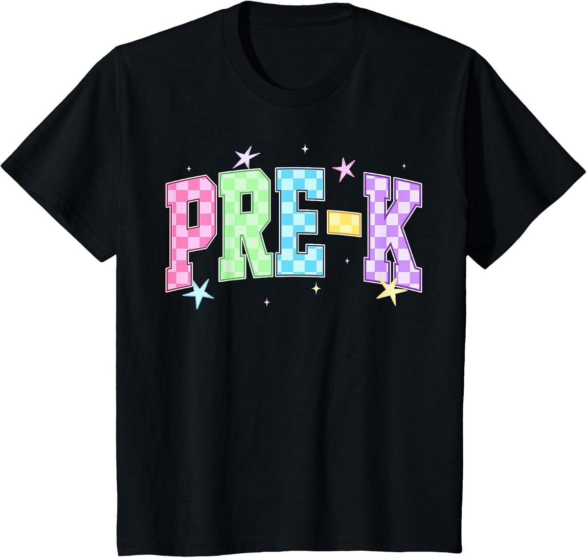 Back to School Checkered Pre-K Team Teacher Students T-Shirt - Black
