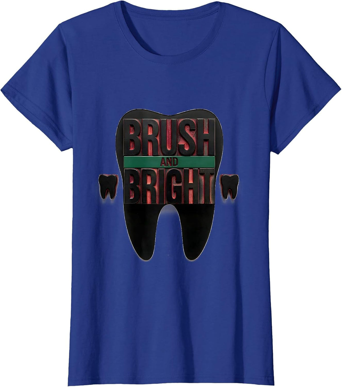 Women's Brush and Bright Wood Type Letterpress Dental Christmas T-Shirt - Royal Blue