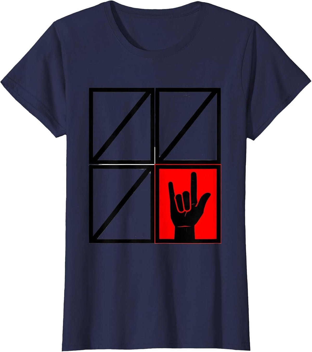 Women's ASL Numeral One Handshape Geometric Deaf Awareness T-Shirt - Navy Blue
