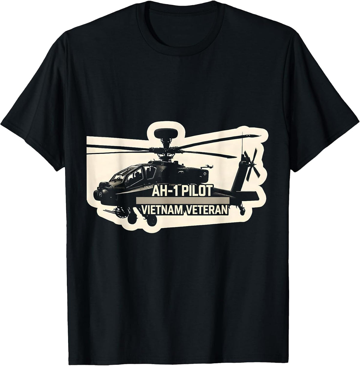Men's AH-1 Pilot Vietnam Veteran Military Helicopter Veteran T-Shirt - Black