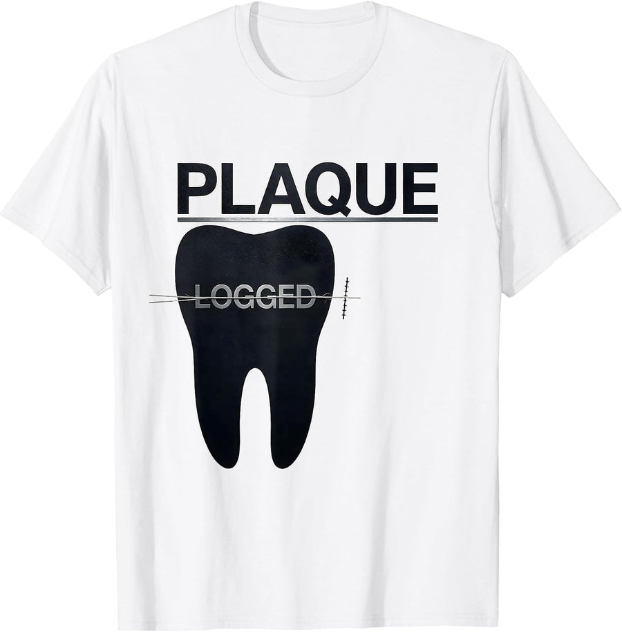 Men's Plaque Logged Funny Dental Hygienist Squad Humor T-Shirt - White