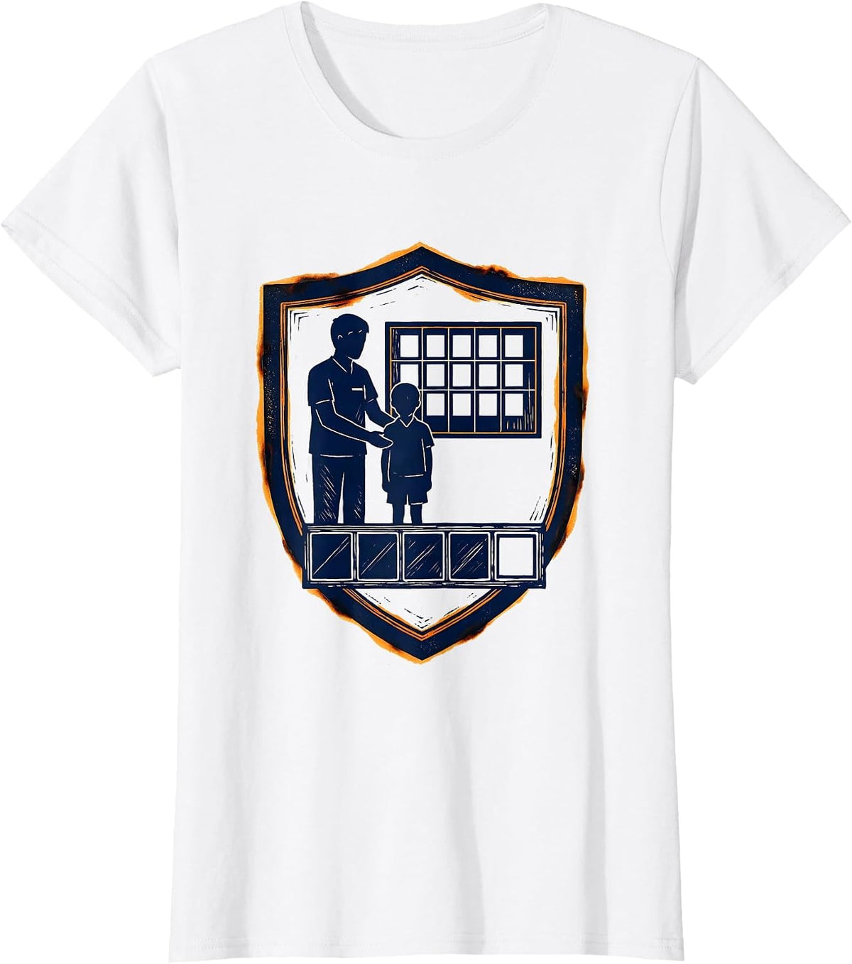 Support Aide Student Shield Linocut Appreciation Gift T-Shirt - White