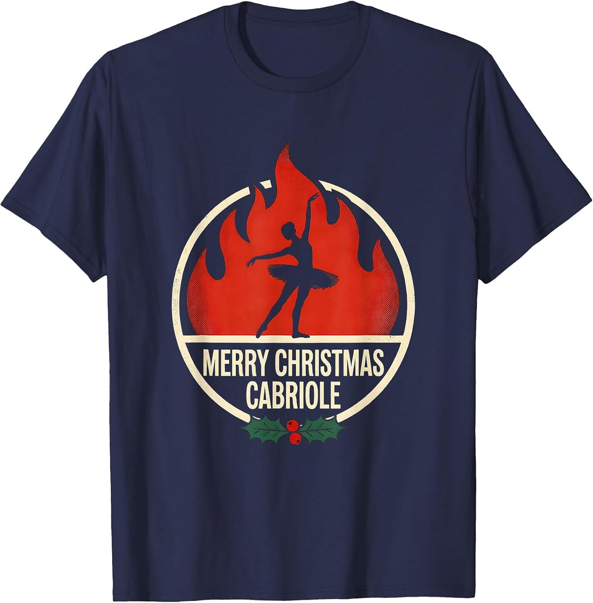 Men's Merry Christmas Cabriole Screenprint Poster Ballet Dancer T-Shirt - Navy Blue