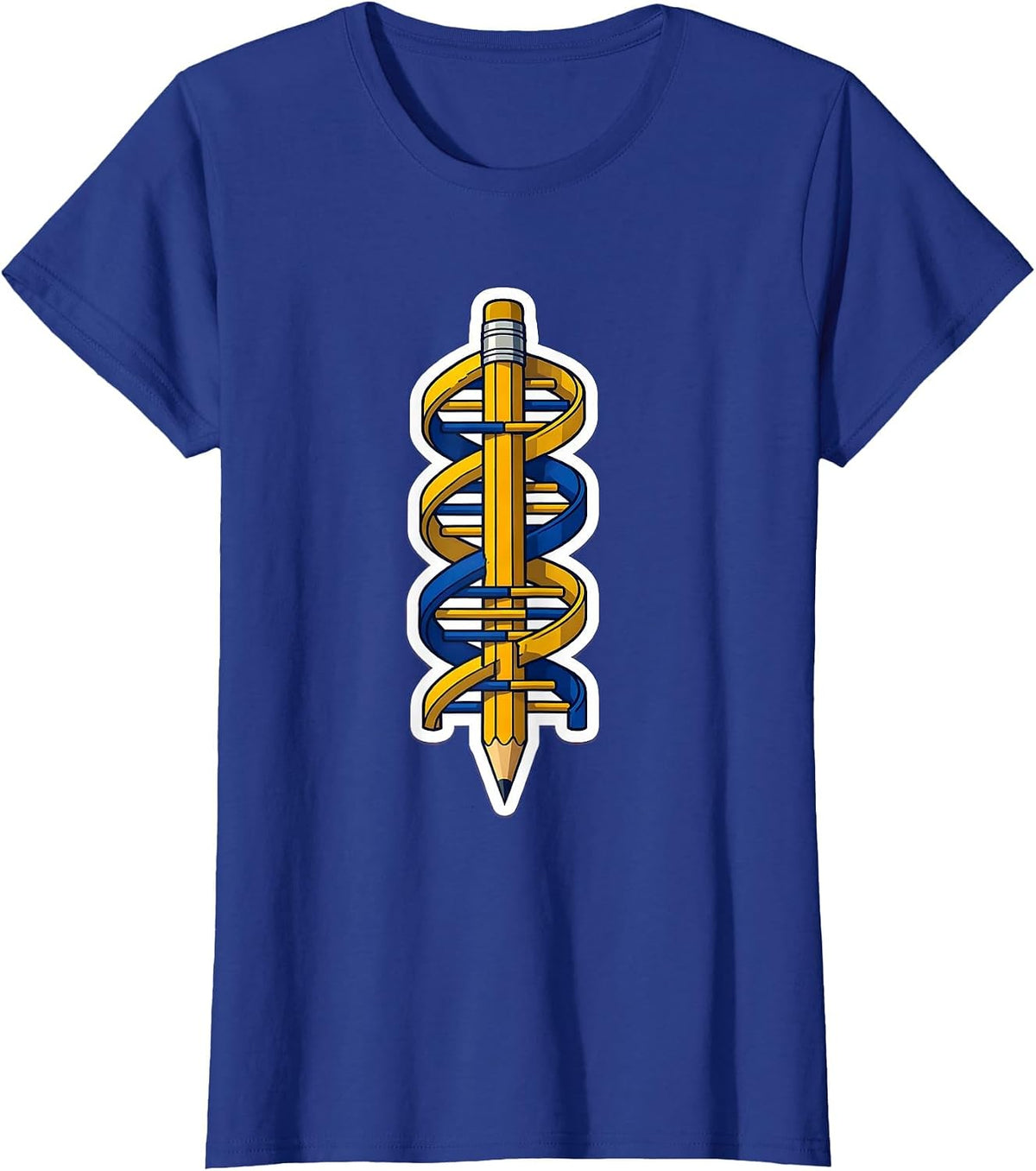 Women's DNA Helix Wrapped Around a Pencil Science Art T-Shirt - Royal Blue