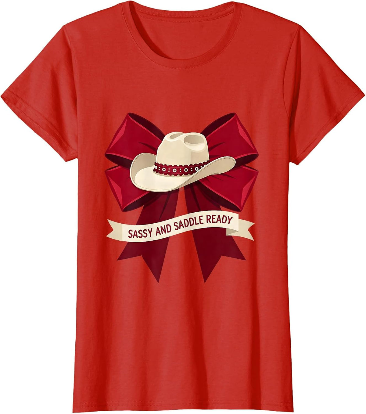 Sassy and Saddle Ready White Cowgirl Design T-Shirt - Red