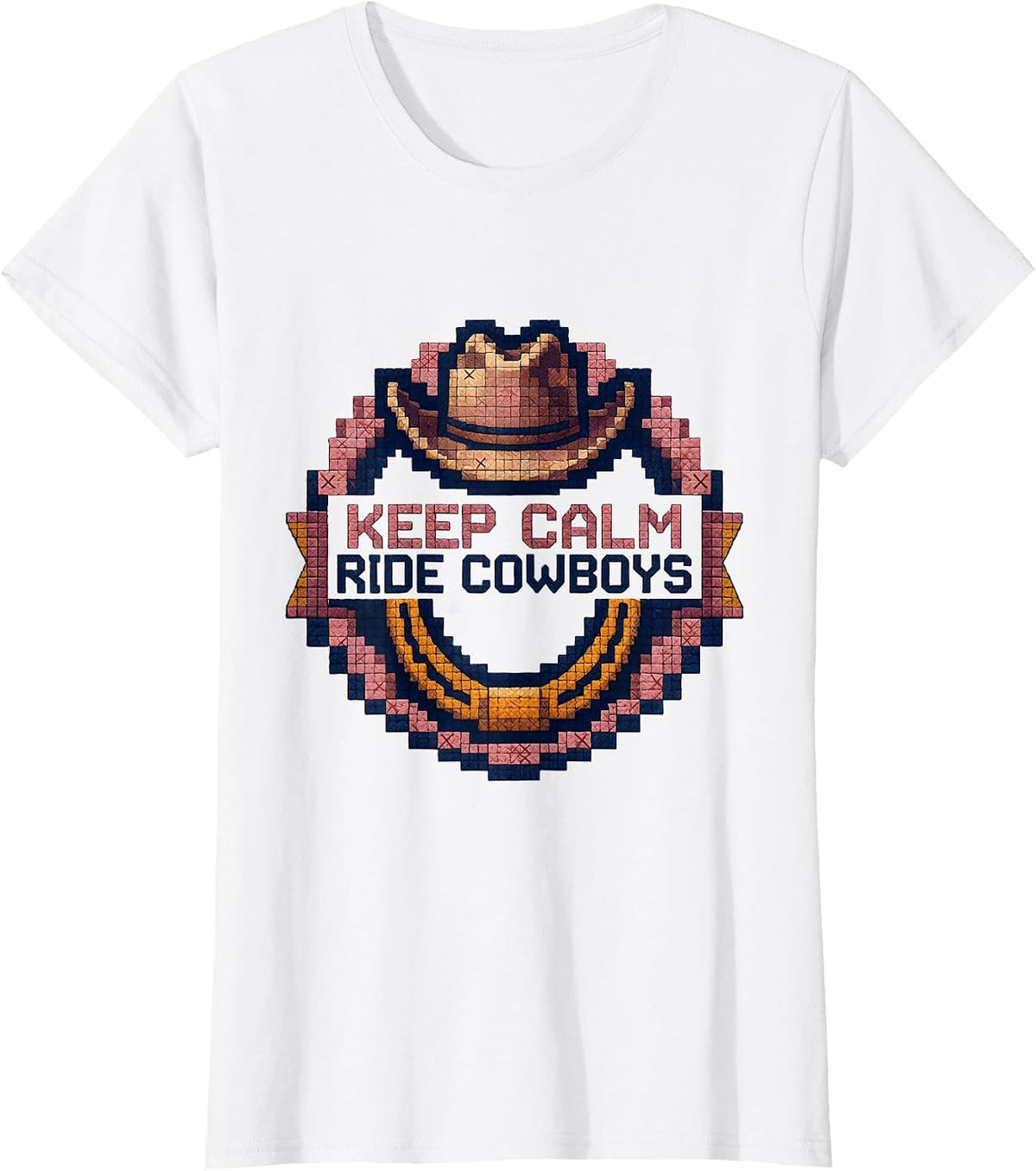 Women's Keep Calm Ride Cowboys Western Design T-Shirt - White
