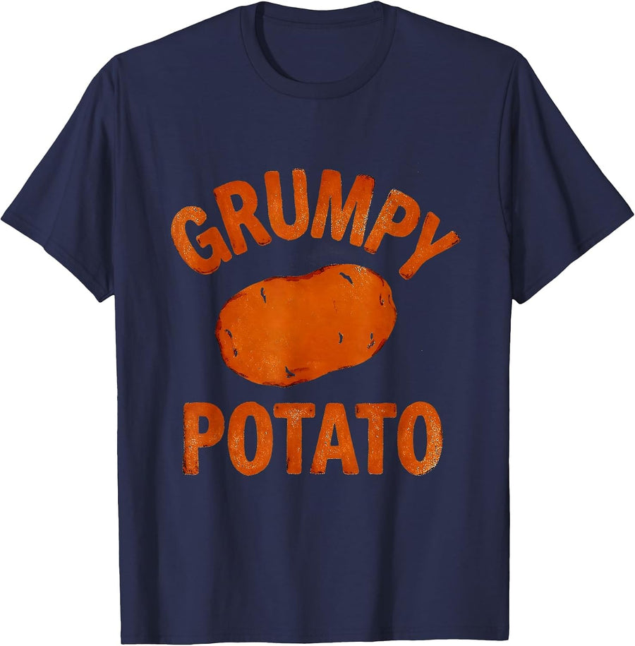 Grumpy Potato Bold Hand-drawn Funny Couple Thanksgiving T-Shirt - Navy Blue