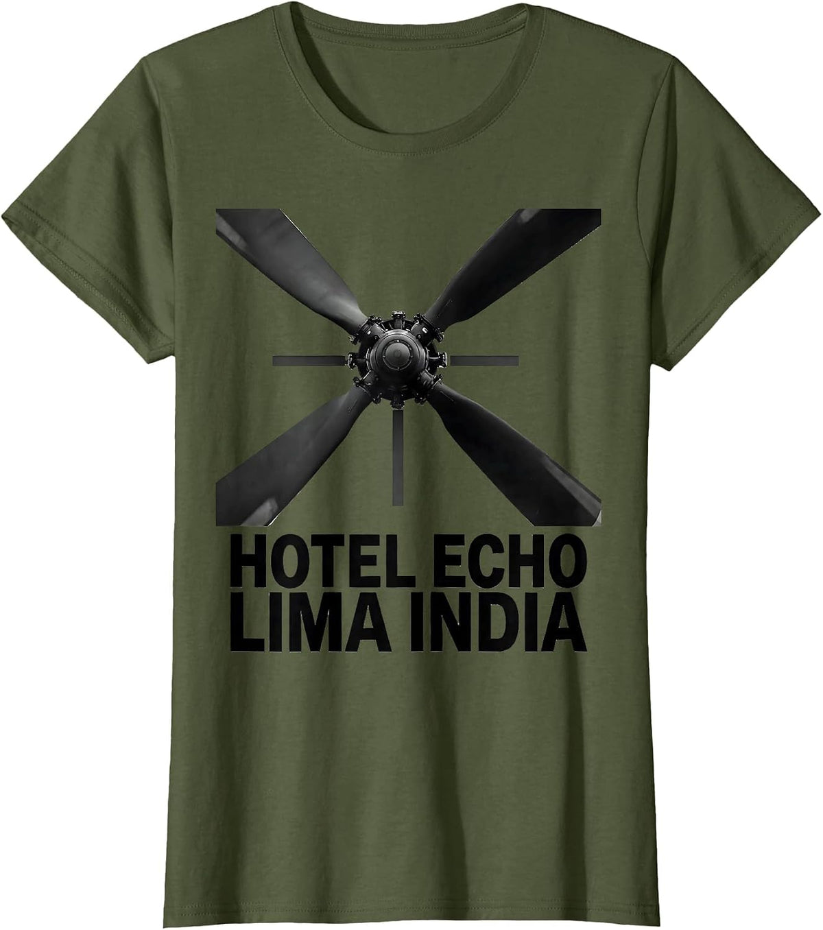 Women's Hotel Echo Lima India Monochromatic Phonetic Alphabet Pilot T-Shirt - Olive Green