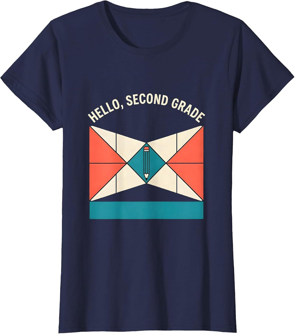 Women's Hello, Second Grade Coquette Bow Back to School Pencil T-Shirt - Navy Blue