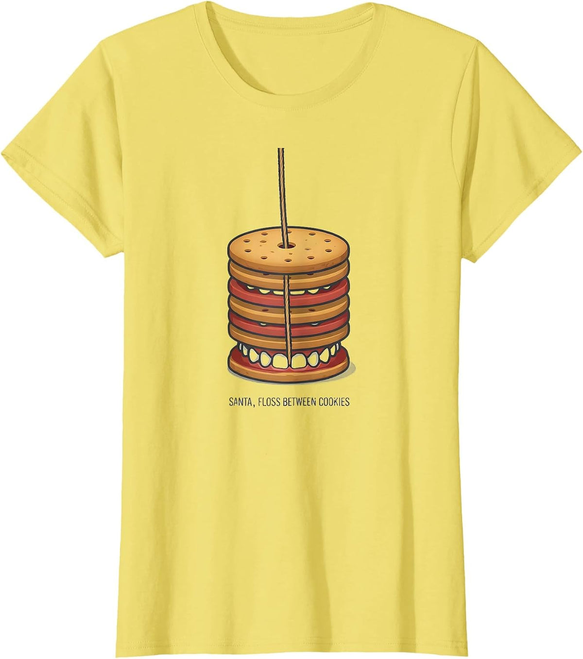 Santa, Floss Between Cookies Funny Dental Christmas Dentist T-Shirt - Lemon Yellow
