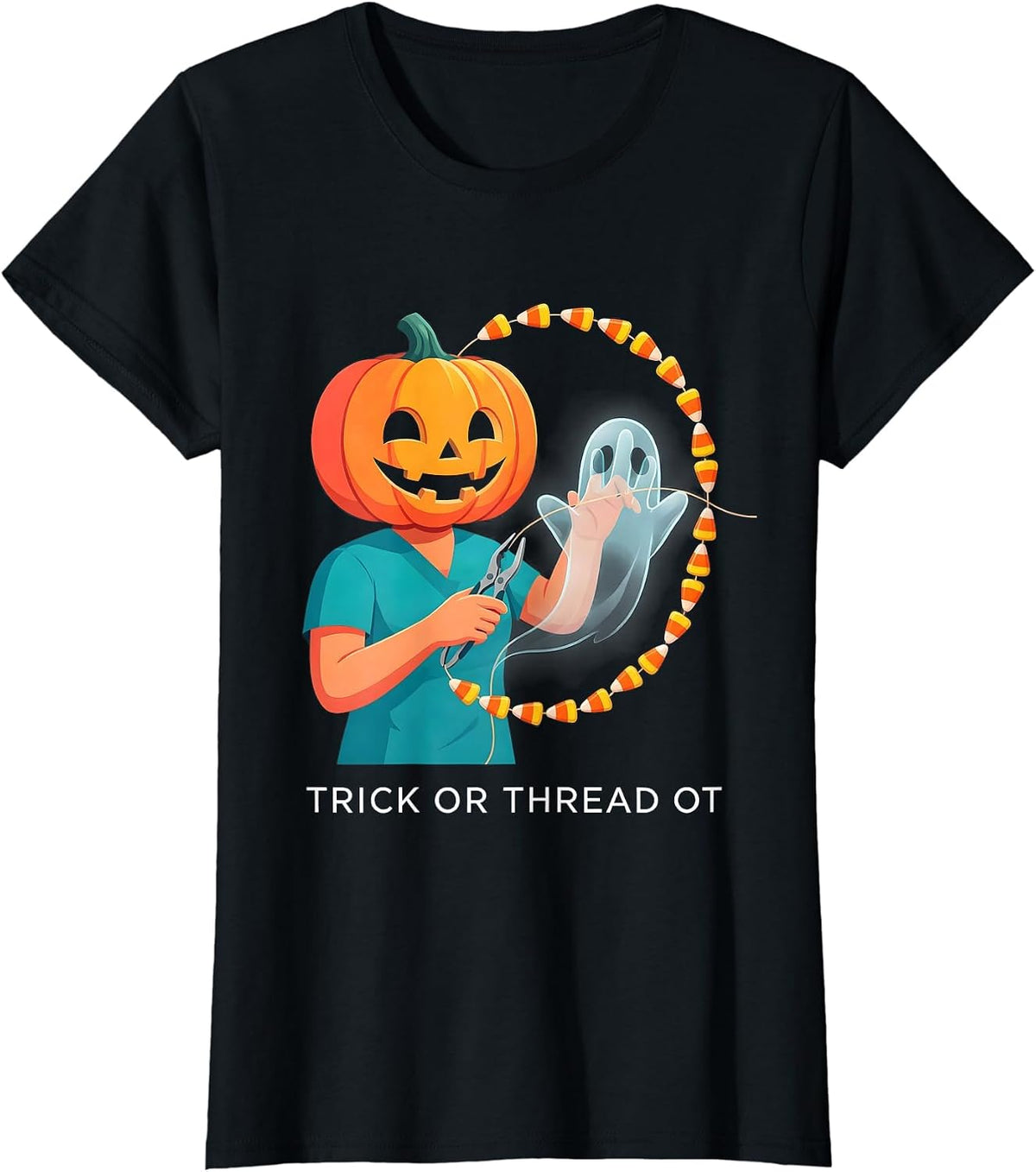Trick Or Thread OT Cheerful Halloween Occupational Therapist T-Shirt - Black