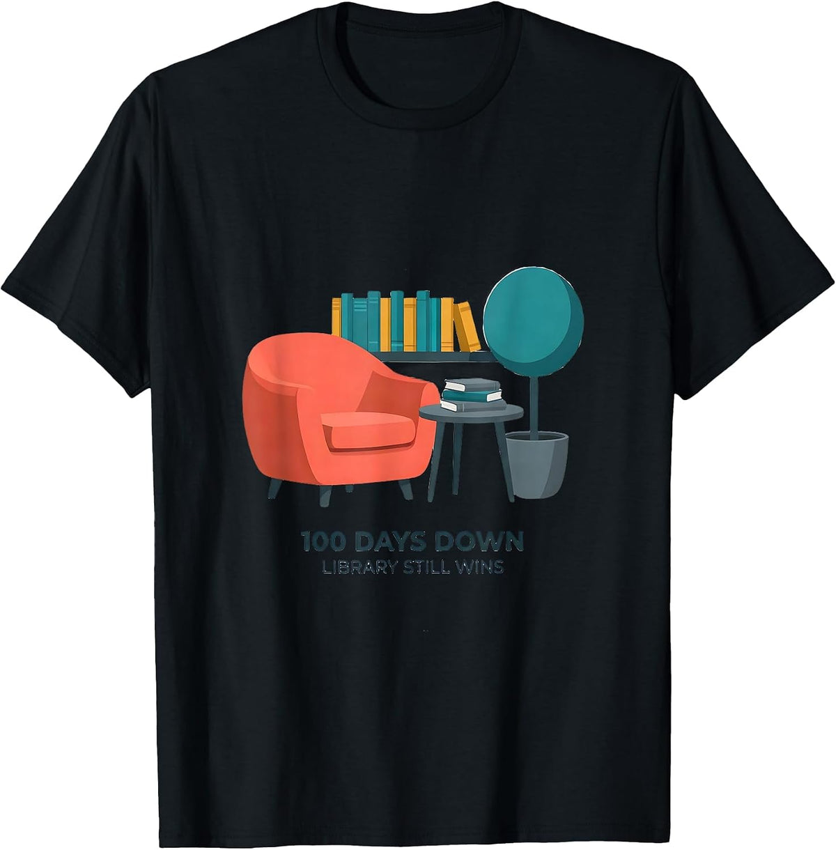 Men's 100 Days Down Library Still Wins Reading Teacher 100th Day T-Shirt - Black