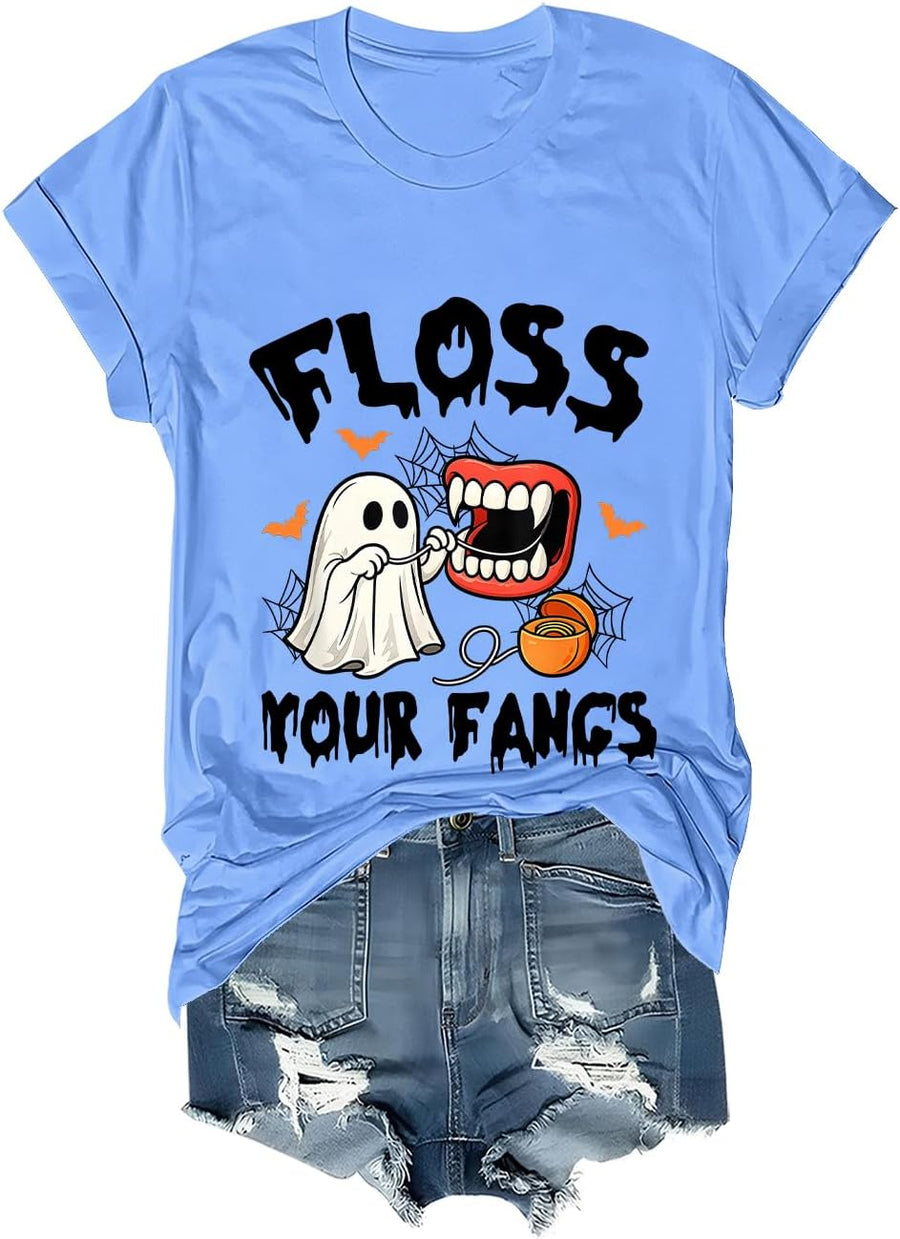Floss Your Fangs Shirt Funny Halloween Dental Hygienist T-Shirt Unisex - Sky Blue