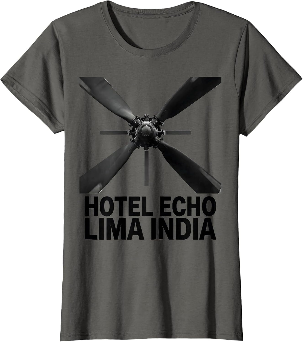 Women's Hotel Echo Lima India Monochromatic Phonetic Alphabet Pilot T-Shirt - Asphalt Grey