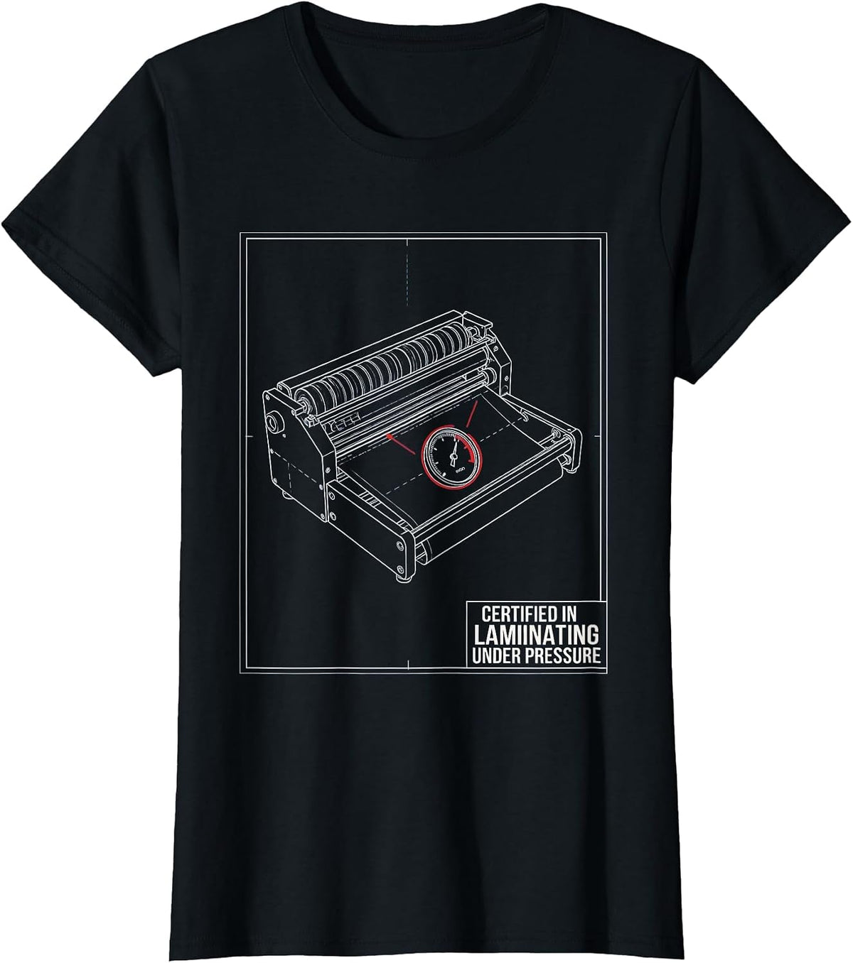 Certified In Laminating Under Pressure Technical Blueprint T-Shirt - Black
