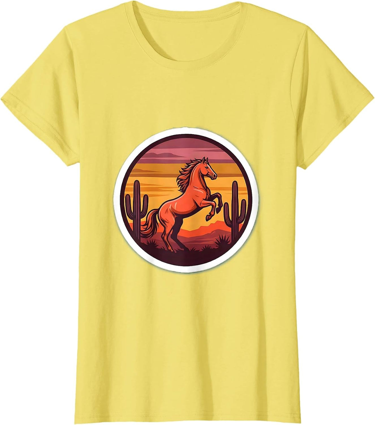 Horse Silhouette Desert Sunset Western Design T-Shirt - Lemon Yellow