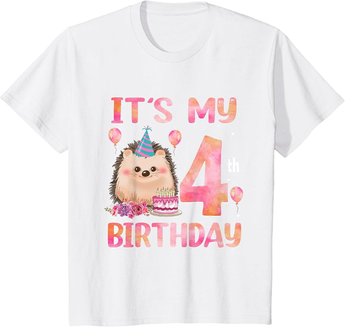 It’s My 4th Birthday Hedgehog Animal 4 Years Old Boy Girl T-Shirt - White