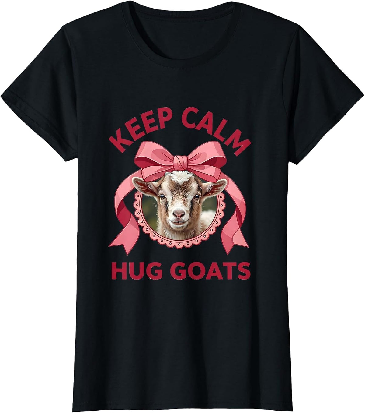 Women's Keep Calm Hug Goats Funny Goat Lover Design T-Shirt - Black