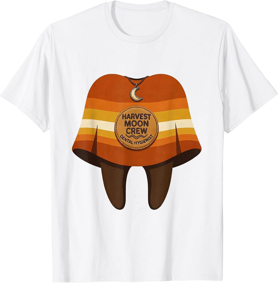 Harvest Moon Crew Dental Hygienist Retro 70s Halloween T-Shirt - White