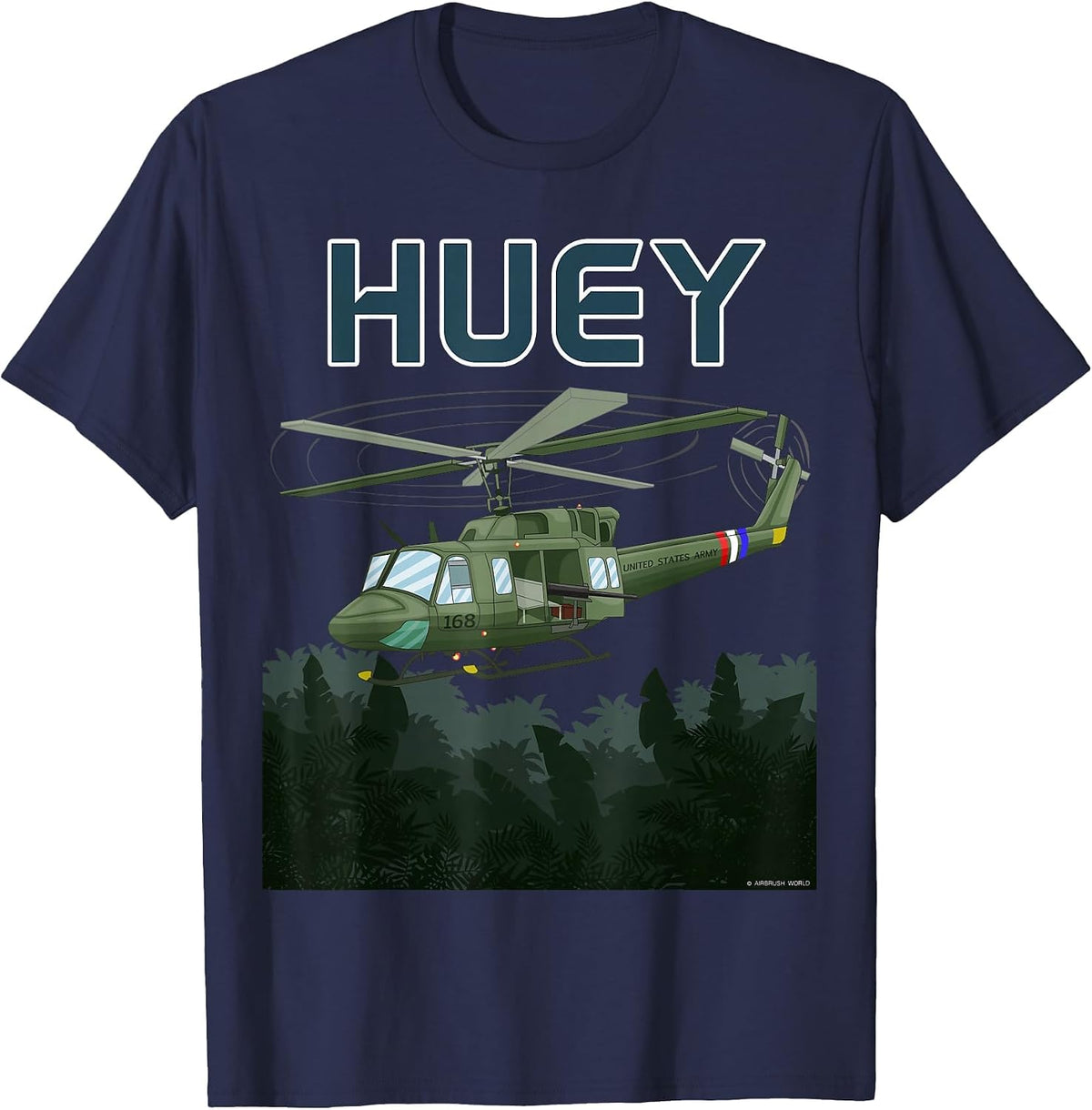 Huey Army Helicopter Military Armed Forces Helicopter T-Shirt - Navy Blue