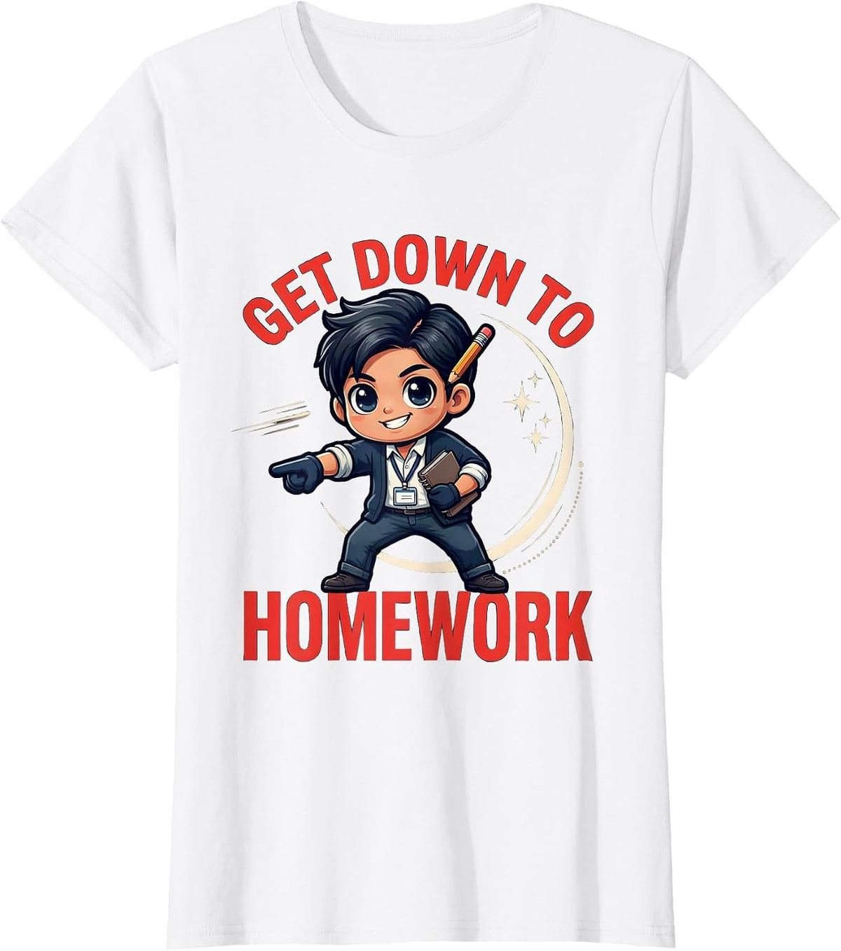 Women's GET DOWN TO HOMEWORK Funny Cartoon School Teacher Gift T-Shirt - White