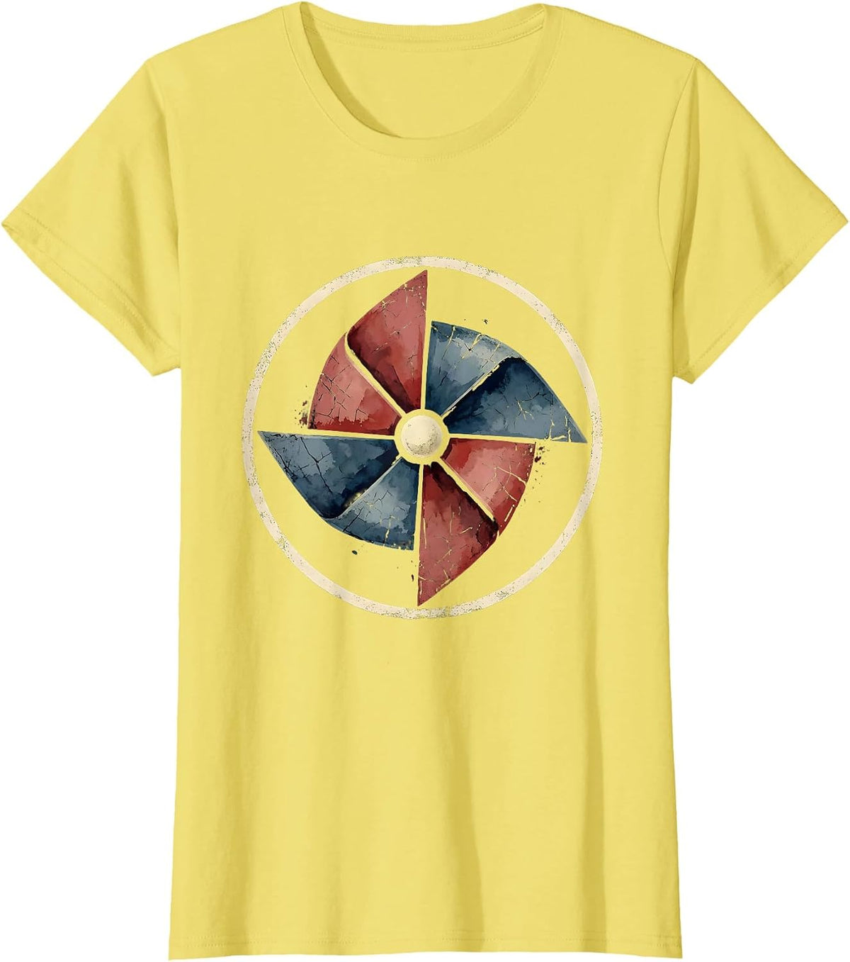 Vintage Red White Blue Pinwheel Spinning Design T-Shirt - Lemon Yellow