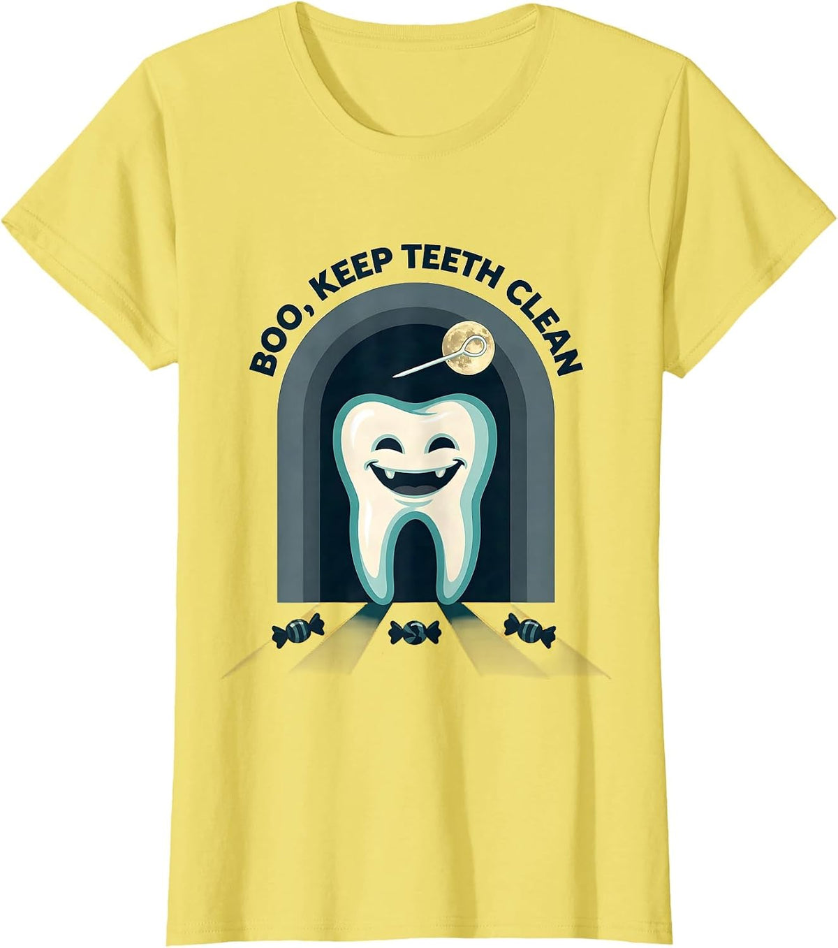 Women's Boo Keep Teeth Clean Funny Dental Halloween Costume Dentist T-Shirt - Lemon Yellow