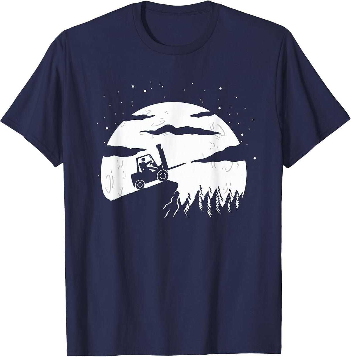 Forklift Driver | Moon Background | Funny Fork-Lift Truck T-Shirt - Navy Blue