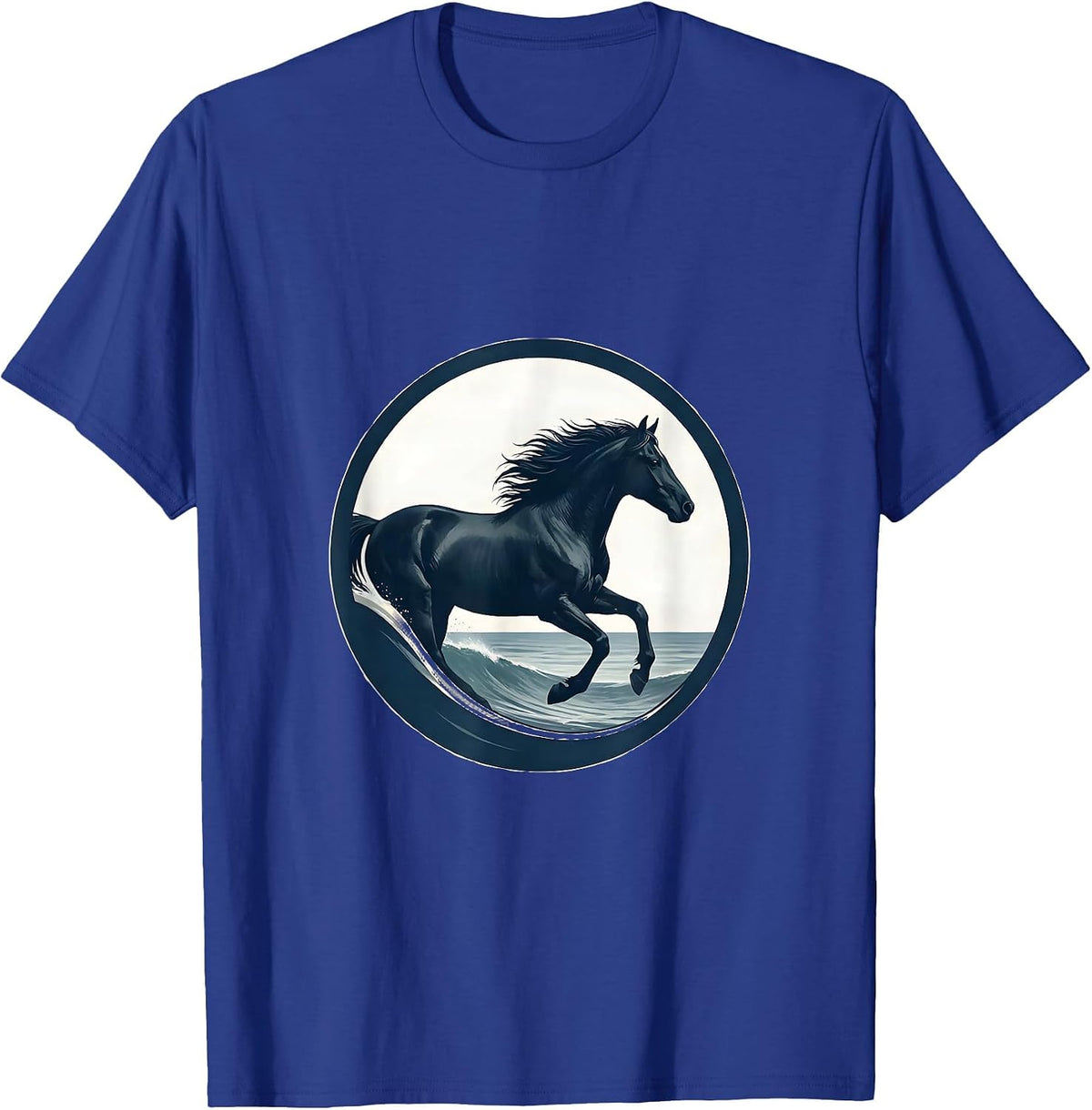 Wild Horse Galloping Through Ocean Surf Freedom T-Shirt - Royal Blue