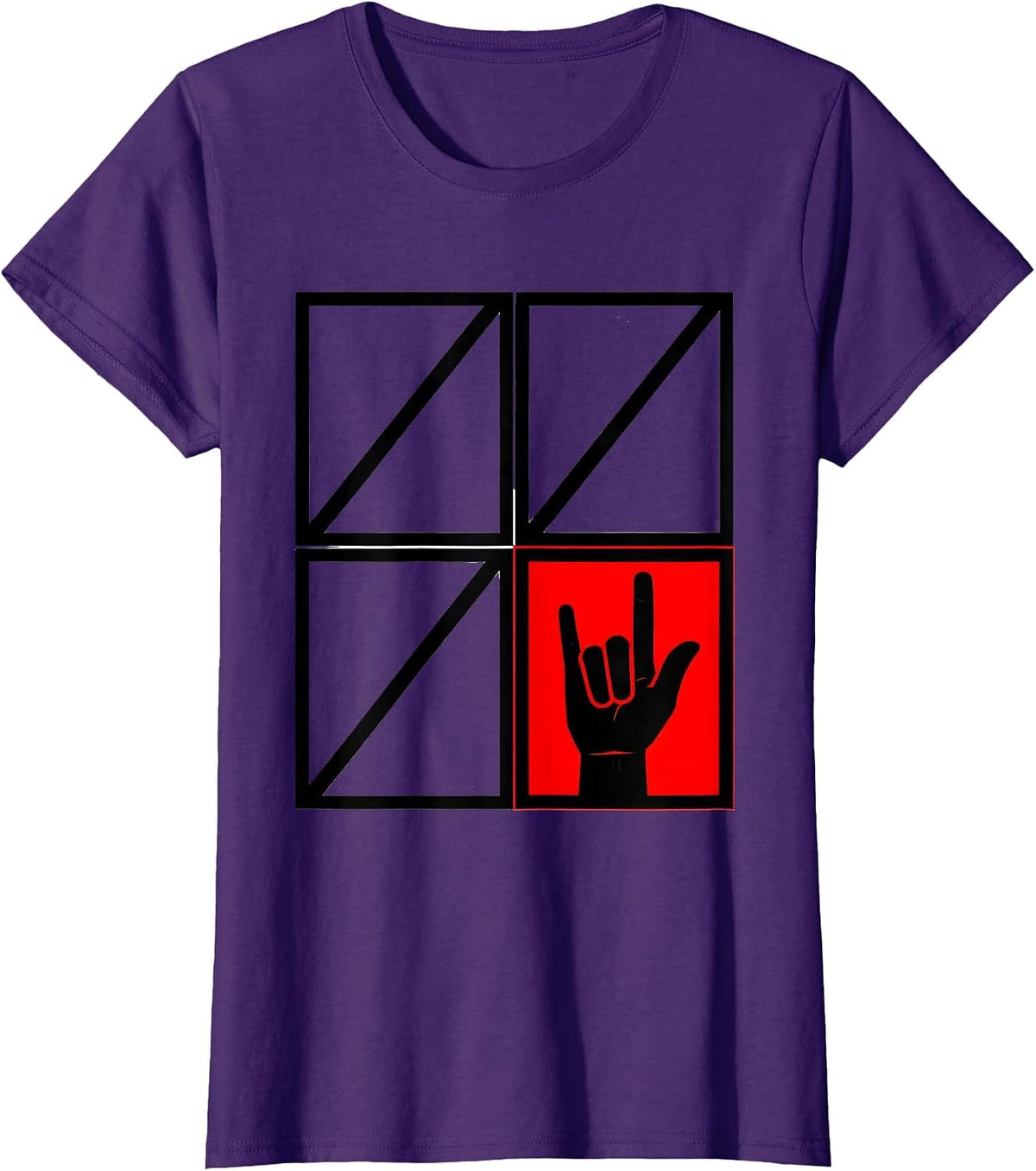 Women's ASL Numeral One Handshape Geometric Deaf Awareness T-Shirt - Purple