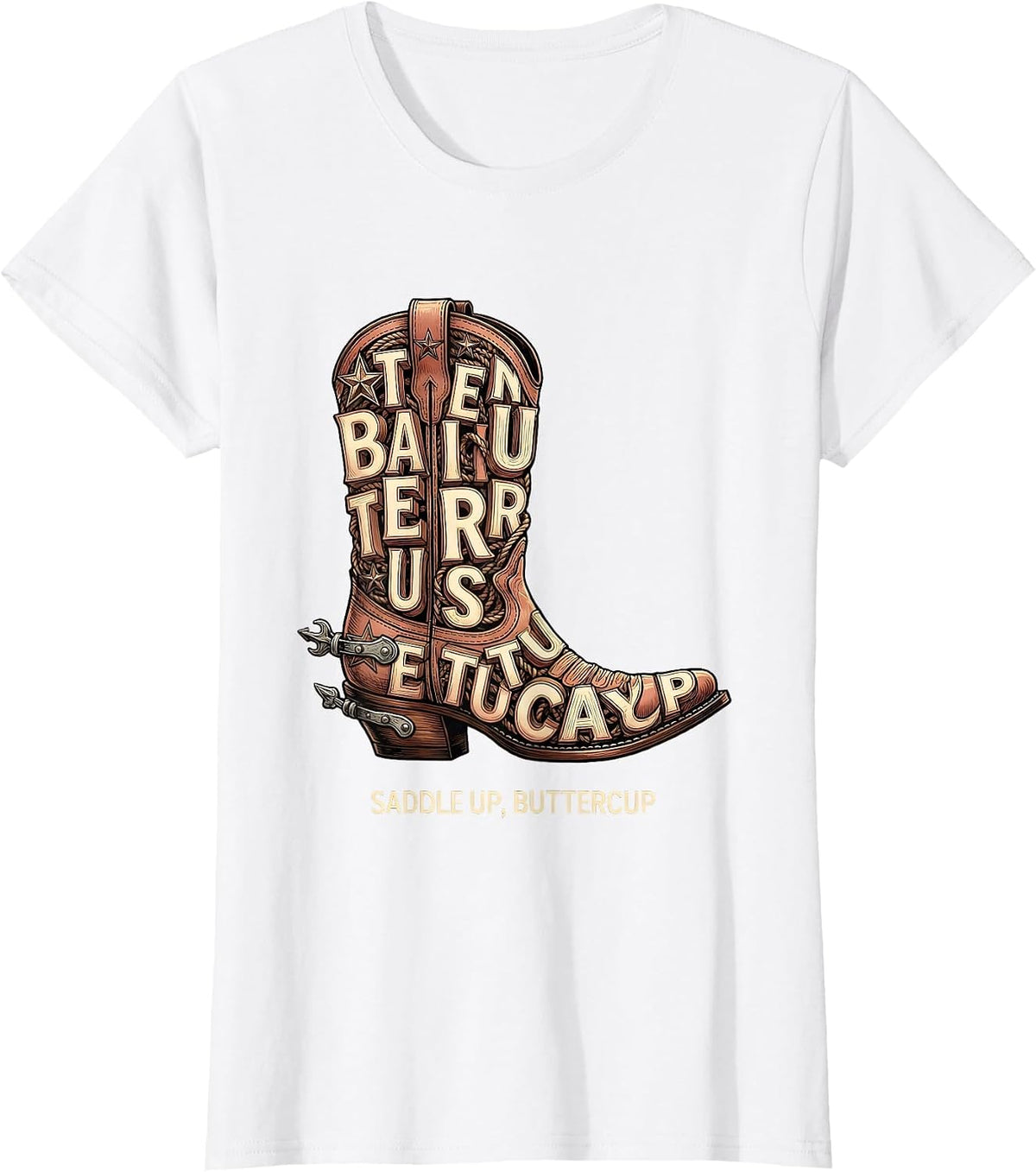 Saddle Up Buttercup Western Cowgirl Design T-Shirt - White