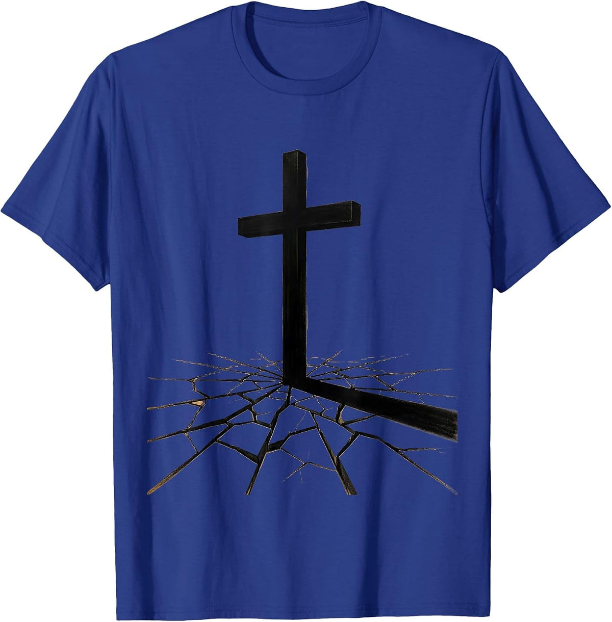 Giant Cross Shadow Over Cracked Earth Christian Design T-Shirt - Royal Blue