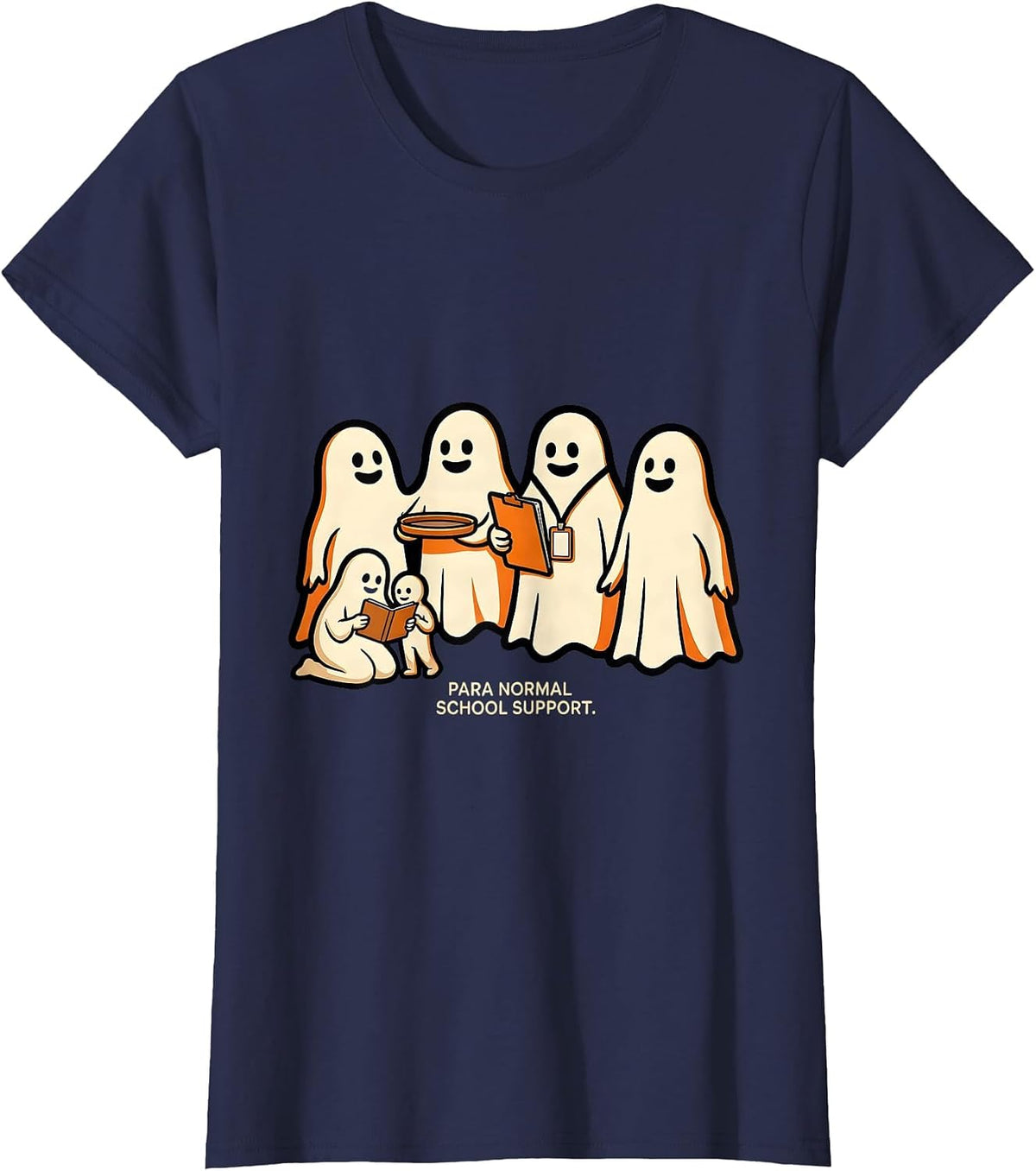 Women's Para Normal School Support Cartoon Paraeducator Halloween T-Shirt - Navy Blue