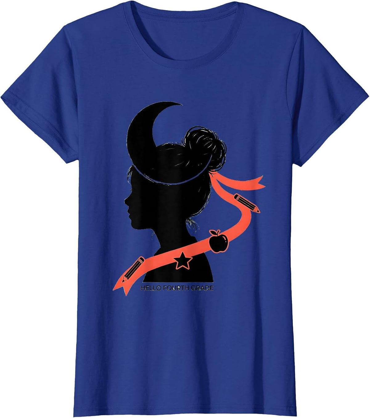 Women's Hello Fourth Grade Messy Bun Back To School Girls Humor T-Shirt - Royal Blue