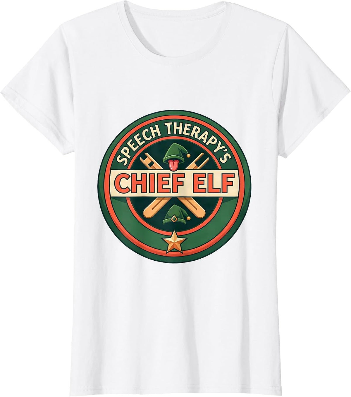 Speech Therapy's Chief Elf Funny SLP Christmas Therapist T-Shirt - White