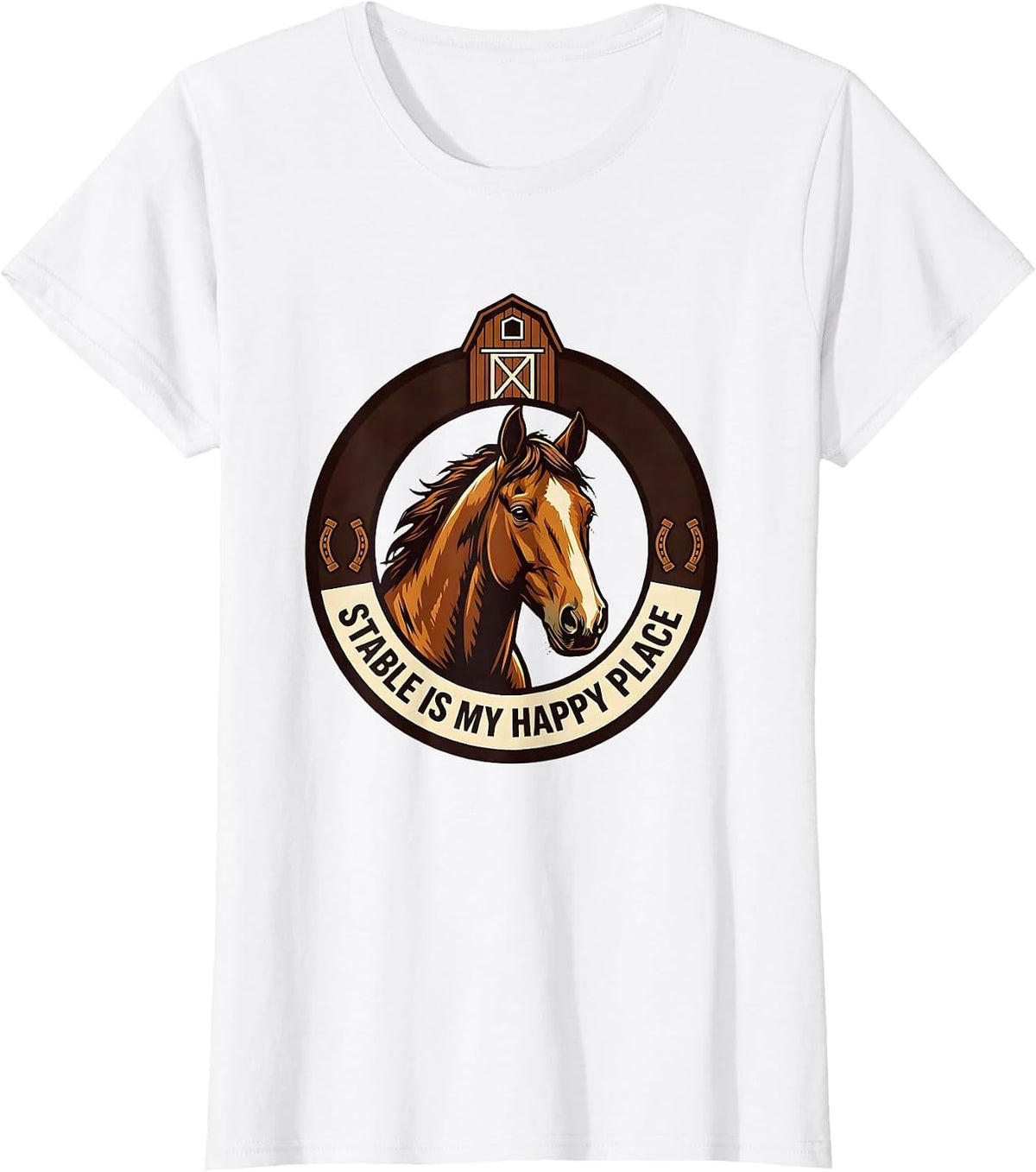 Women's Stable Is My Happy Place Horse Lover Design T-Shirt - White