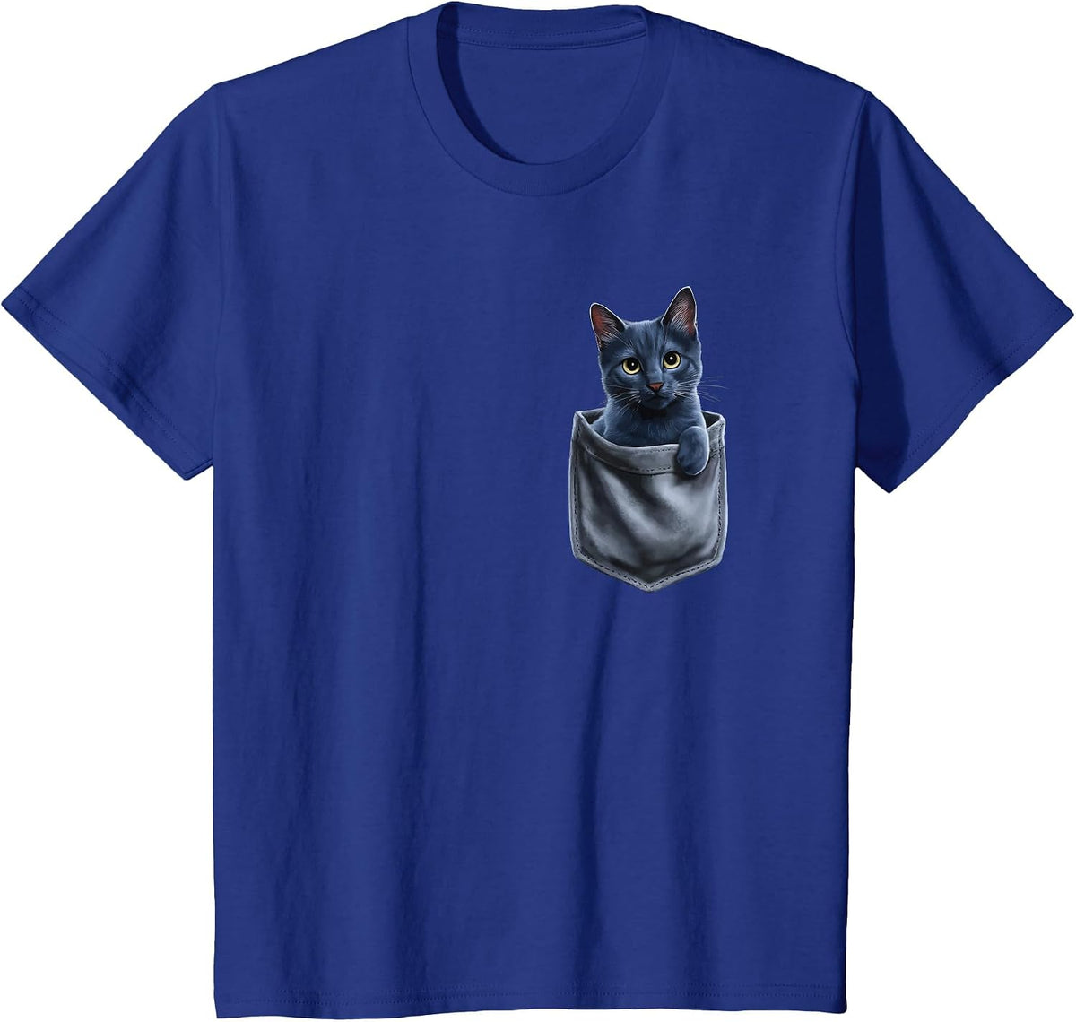Russian Blue Cat in Pocket T-Shirt - Royal Blue