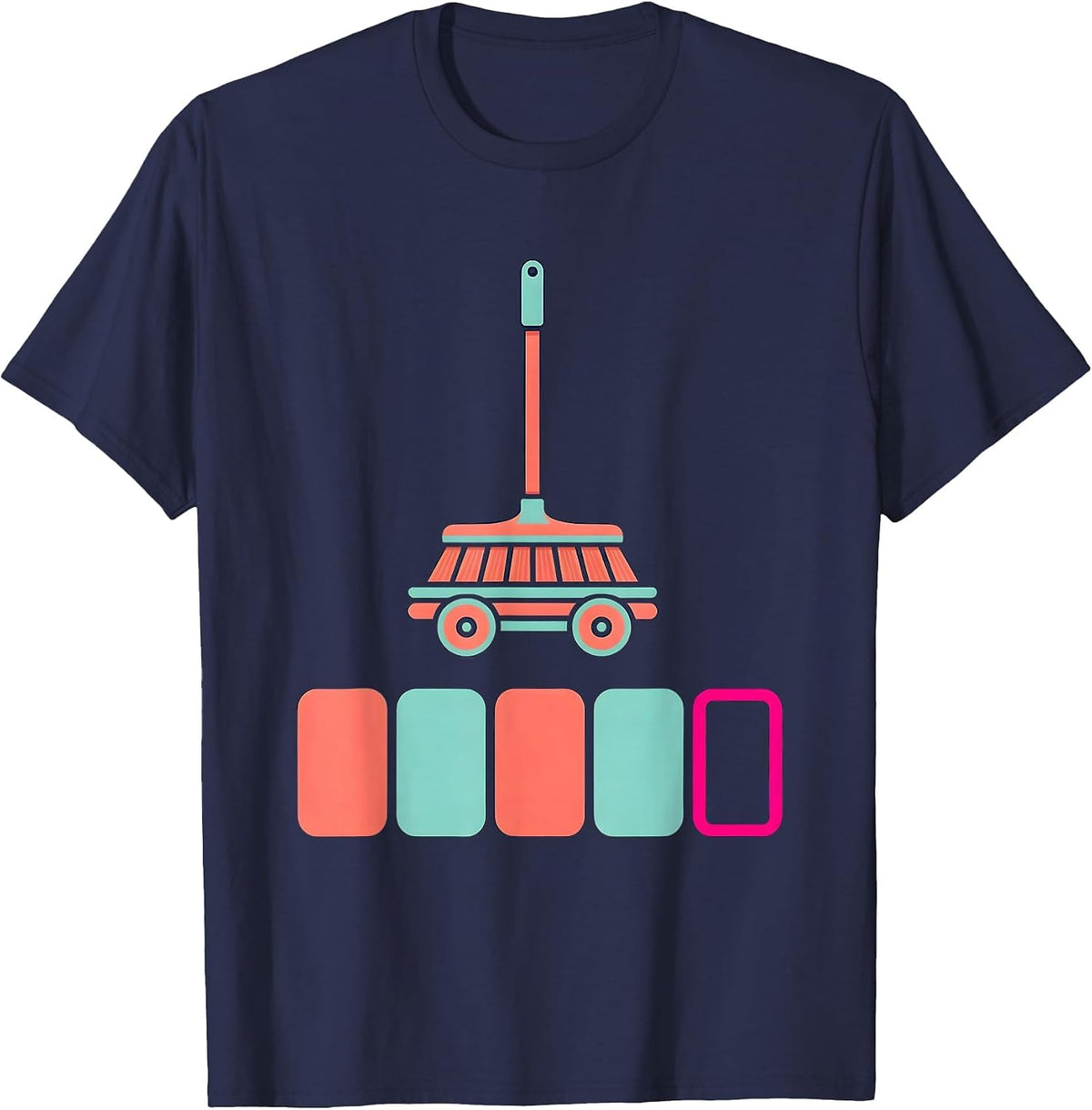 Janitor Push Broom Meter Bars Retro Custodian Appreciation T-Shirt - Navy Blue