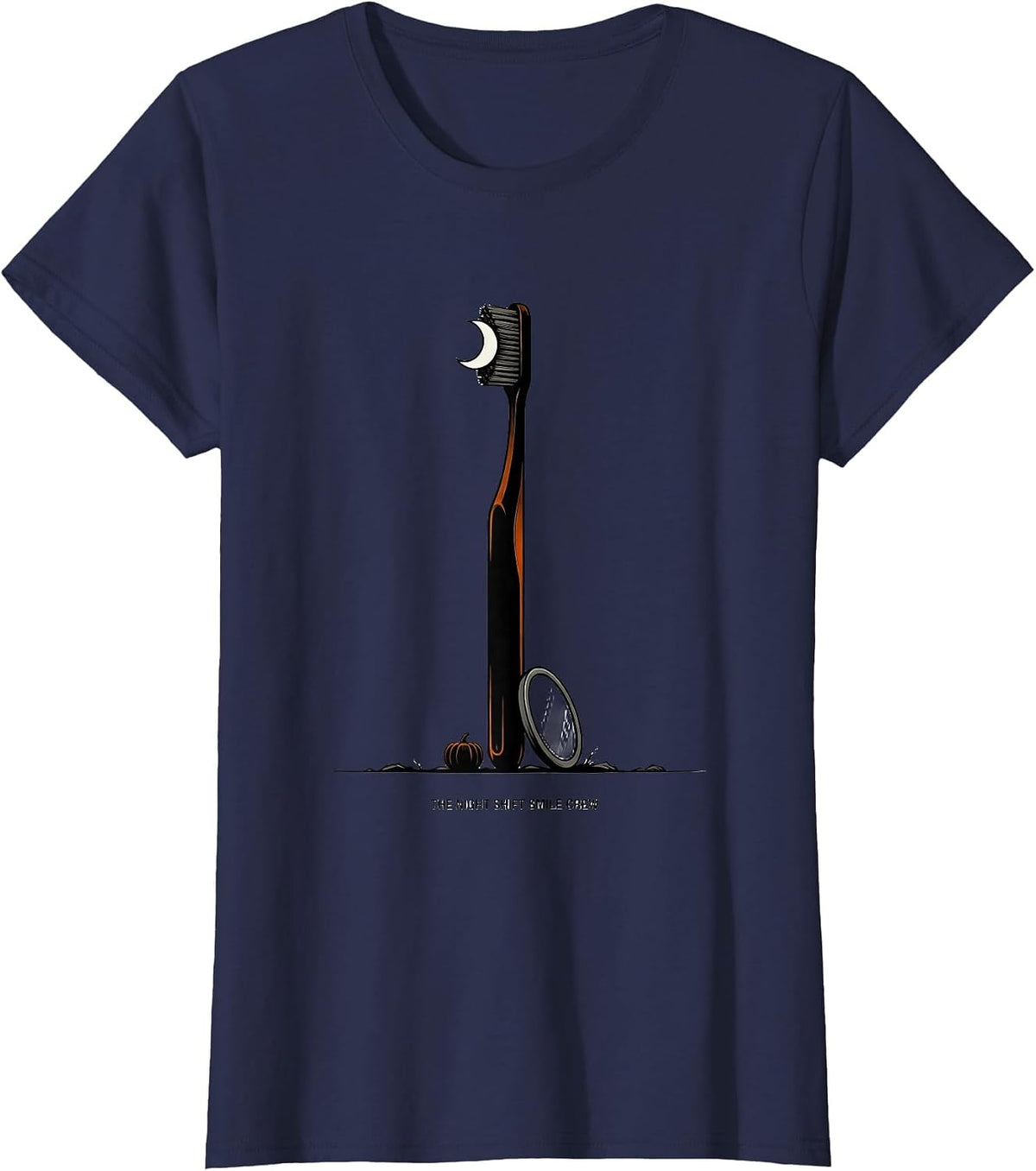 Women's The Night Shift Smile Crew Halloween Dentist Dental Humor T-Shirt - Navy Blue