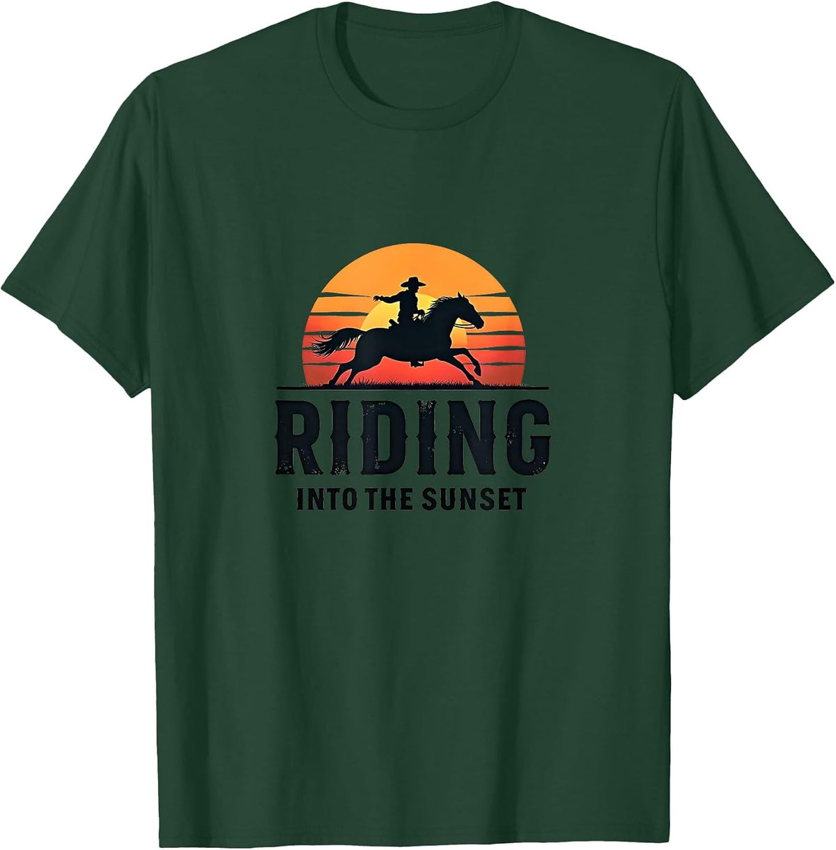Riding into the Sunset Horse Lover Design T-Shirt - Dark Green