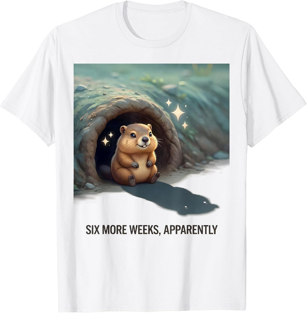 Six More Weeks Apparently Cute Kawaii Groundhog Day Humor T-Shirt - White