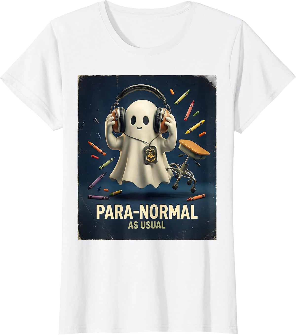 Para-Normal, As Usual Vintage Ghost Teacher's Aide Halloween T-Shirt - White