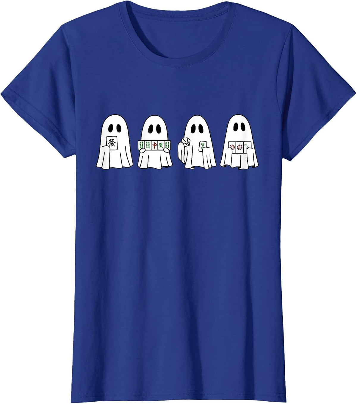 Halloween Ghost Playing Mahjong Spooky Season Game Day Fall T-Shirt - Royal Blue