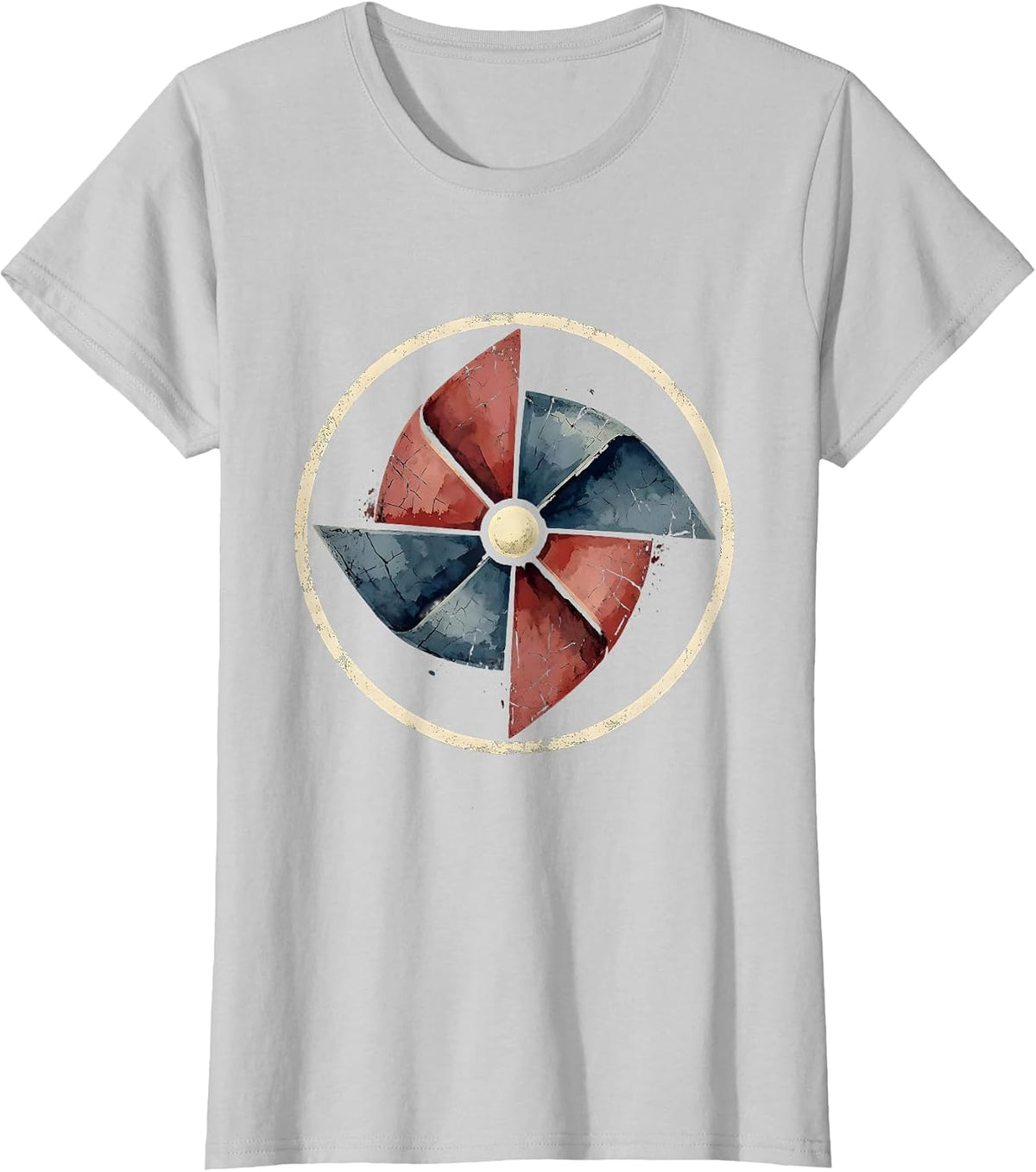 Vintage Red White Blue Pinwheel Spinning Design T-Shirt - Silver Grey