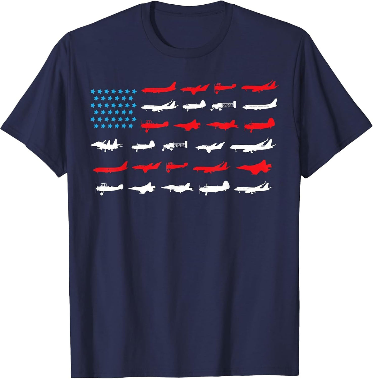 Pilot Shirt, Airplanes As American Flag, Plane Aviation T-Shirt - Navy Blue