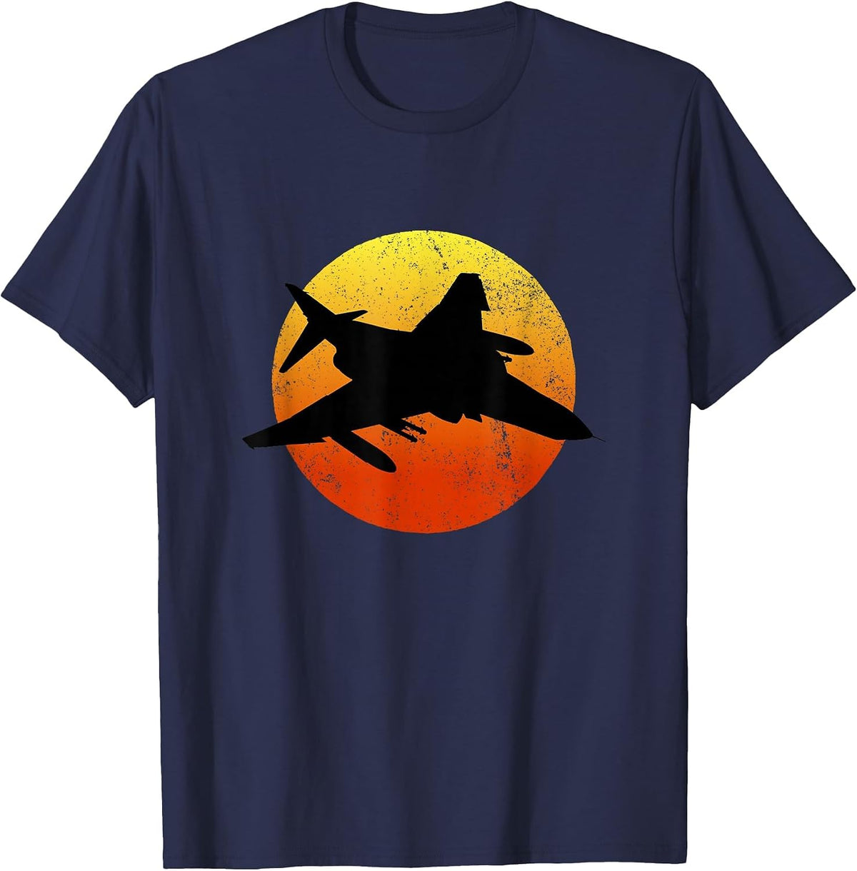 F-4 Phantom Silhouette Retro Sunset Military Jet Flying F4 T-Shirt - Navy Blue