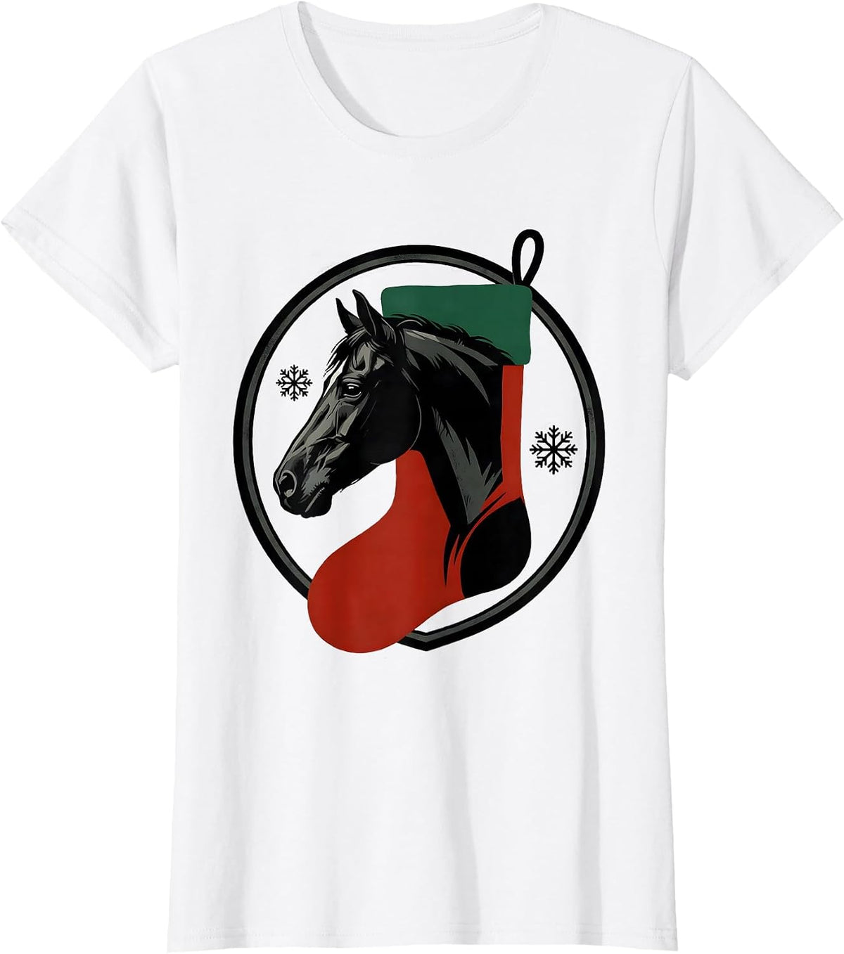 Sealed Shield Horse Christmas Stocking Badge Screenprint T-Shirt - White